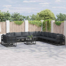 Berkfield Garden Sofa Set with Cushion 11 pcs Black Aluminium