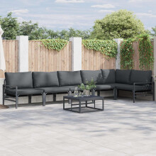 Berkfield Garden Sofa Set with Cushion 7 pcs Black Steel