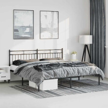 Berkfield Metal Bed Frame without Mattress with Headboard Black 193x203cm