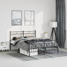 Berkfield Metal Bed Frame without Mattress with Footboard Black 135x190cm