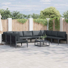 Berkfield Garden Sofa Set with Cushion 9 pcs Black Steel