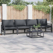 Berkfield Garden Sofa Set with Cushion 4 pcs Black Steel
