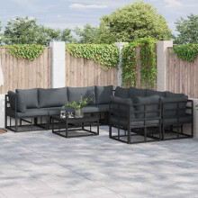 Berkfield Garden Sofa Set with Cushion 8 pcs Black Steel