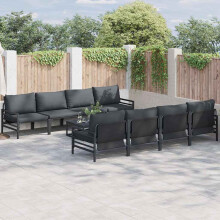 Berkfield Garden Sofa Set with Cushion 9 pcs Black Steel