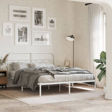 Berkfield Metal Bed Frame without Mattress with Headboard White 140x190cm