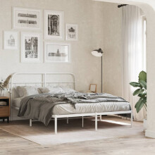 Berkfield Metal Bed Frame without Mattress with Headboard White 140x200cm