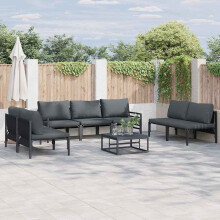 Berkfield Garden Sofa Set with Cushion 8 pcs Black Steel