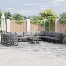 Berkfield Garden Sofa Set with Cushion 11 pcs Black Aluminium