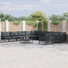 Berkfield Garden Sofa Set with Cushion 11 pcs Black Steel