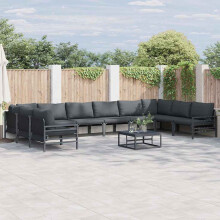 Berkfield Garden Sofa Set with Cushion 11 pcs Black Steel