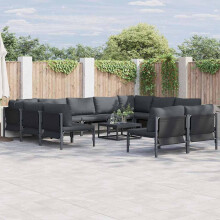 Berkfield Garden Sofa Set with Cushion 11 pcs Black Steel