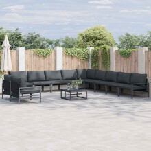 Berkfield Garden Sofa Set with Cushion 12 pcs Black Steel