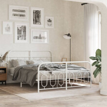 Berkfield Metal Bed Frame without Mattress with Footboard White 140x190cm