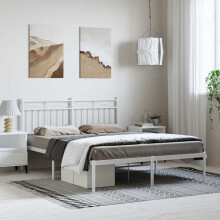 Berkfield Metal Bed Frame without Mattress with Headboard White 150x200cm