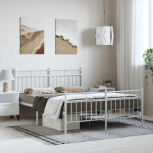 Berkfield Metal Bed Frame without Mattress with Footboard White 150x200cm