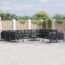 Berkfield Garden Sofa Set with Cushion 13 pcs Black Steel