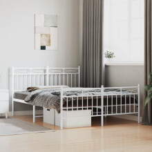 Berkfield Metal Bed Frame without Mattress with Footboard White 140x190cm