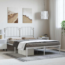 Berkfield Metal Bed Frame without Mattress with Headboard White 135x190cm