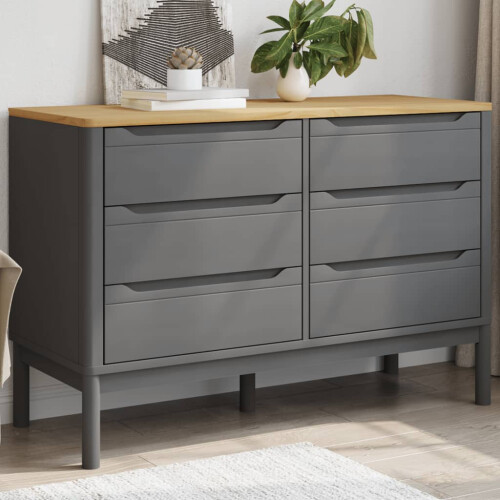 Berkfield Chest of Drawers FLORO Grey Solid Wood Pine
