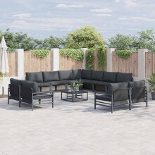 Berkfield Garden Sofa Set with Cushion 11 pcs Black Steel