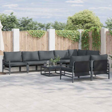 Berkfield Garden Sofa Set with Cushion 8 pcs Black Steel