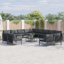 Berkfield Garden Sofa Set with Cushion 13 pcs Black Steel