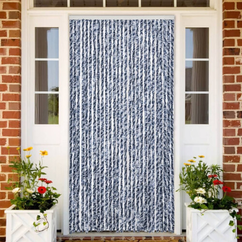 Berkfield Fly Curtain Blue and White 100x230 cm Chenille