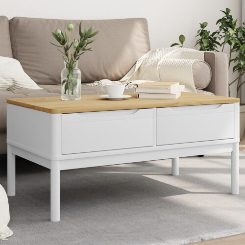 Berkfield Coffee Table FLORO White 99x55.5x45 cm Solid Pine Wood