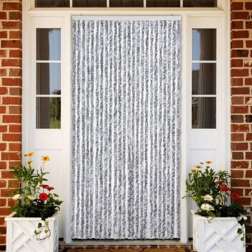 Berkfield Fly Curtain White and Grey 100x230 cm Chenille