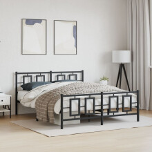 Berkfield Metal Bed Frame without Mattress with Footboard Black 150x200cm