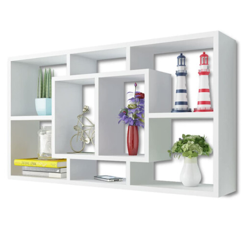 Berkfield Floating Wall Display Shelf 8 Compartments White 2