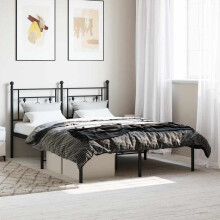 Berkfield Metal Bed Frame without Mattress with Headboard Black 140x200cm