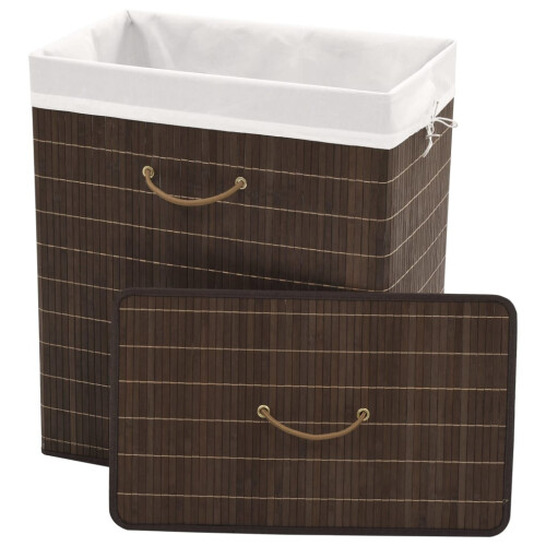 Berkfield Bamboo Laundry Bin Rectangular Dark Brown 1