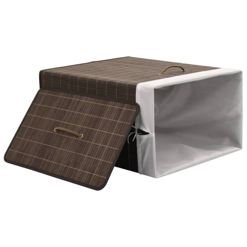 Berkfield Bamboo Laundry Bin Rectangular Dark Brown 2