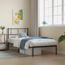 Berkfield Metal Bed Frame without Mattress with Headboard Black 107x203cm