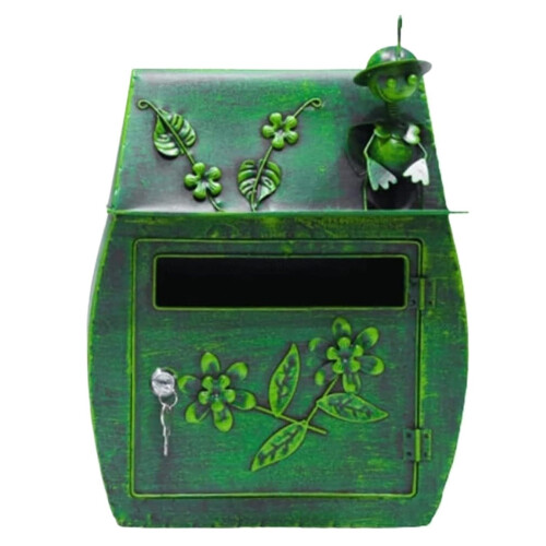 Vintage Wall Mounted Mailbox with Secure Lock System, Weatherproof Rustproof Iron Post Box for Home Décor
