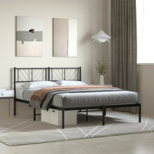 Berkfield Metal Bed Frame without Mattress with Headboard Black 160x200cm