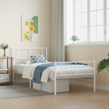 Berkfield Metal Bed Frame without Mattress with Footboard White 75x190cm