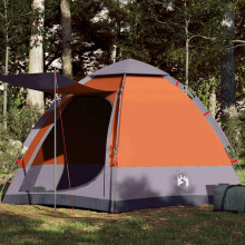 Berkfield Camping Tent Cabin 4-Person Grey and Orange Quick Release