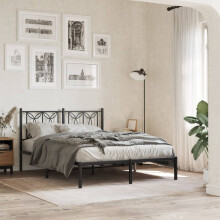 Berkfield Metal Bed Frame without Mattress with Headboard Black 135x190cm