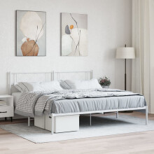 Berkfield Metal Bed Frame without Mattress with Headboard White 180x200cm