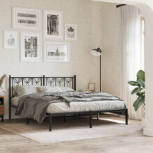 Berkfield Metal Bed Frame without Mattress with Headboard Black 150x200cm
