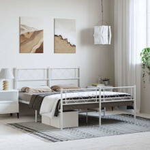 Berkfield Metal Bed Frame without Mattress with Footboard White 135x190cm