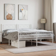 Berkfield Metal Bed Frame without Mattress with Footboard White 140x190cm