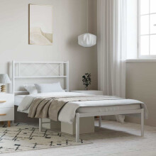Berkfield Metal Bed Frame without Mattress with Headboard White 100x200cm