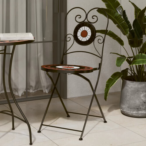 Berkfield Bistro Chairs Foldable 2 pcs Terracotta and White Ceramic