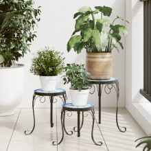 Berkfield Plant Stands 3 pcs Blue and White Ceramic