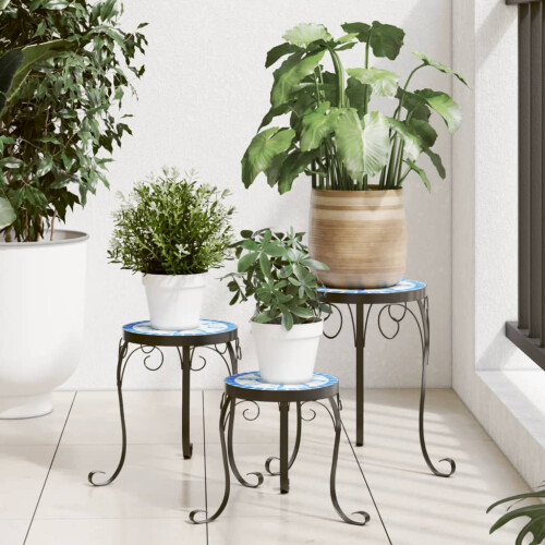 Berkfield Plant Stands 3 pcs Blue and White Ceramic