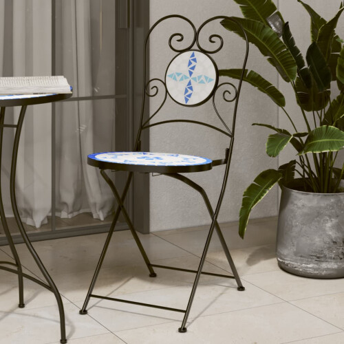 Berkfield Bistro Chairs Foldable 2 pcs Blue and White Ceramic