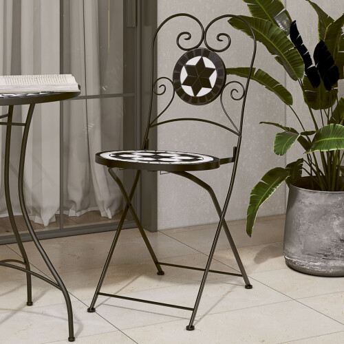 Berkfield Bistro Chairs Foldable 2 pcs Black and White Ceramic